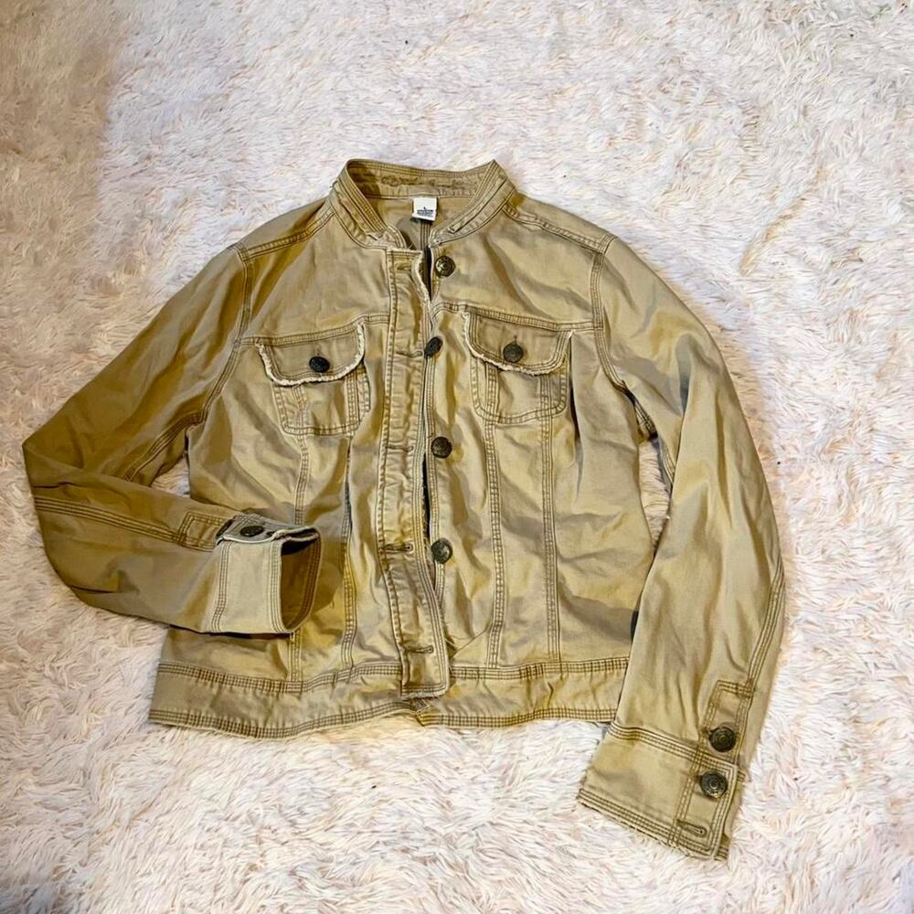 Vintage Y2K Kahki Denim Gorpcore Distressed Raw‎ Hipster Festival Grunge Jacket
